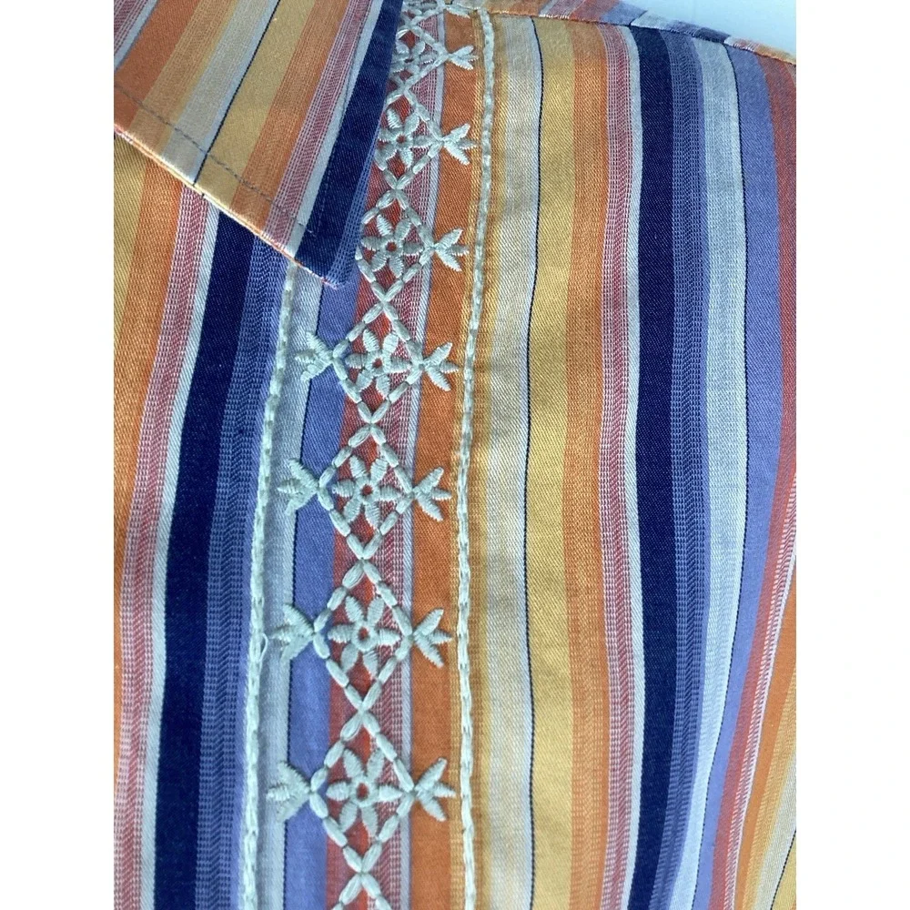 Banana Republic Guayabera Style Short Sleeve Shirt Mens Medium Stripe Embroidery